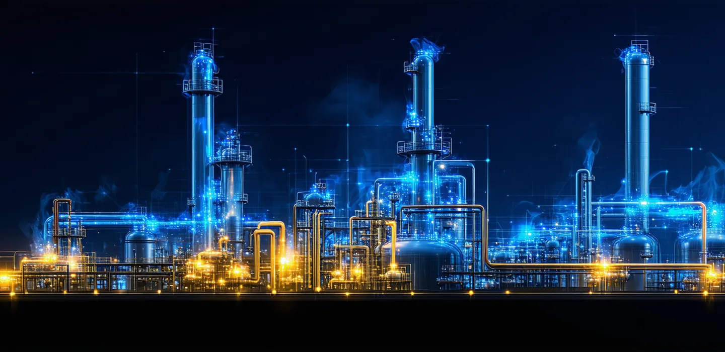 Abstract industrial visualization of a continuous chemical process plant