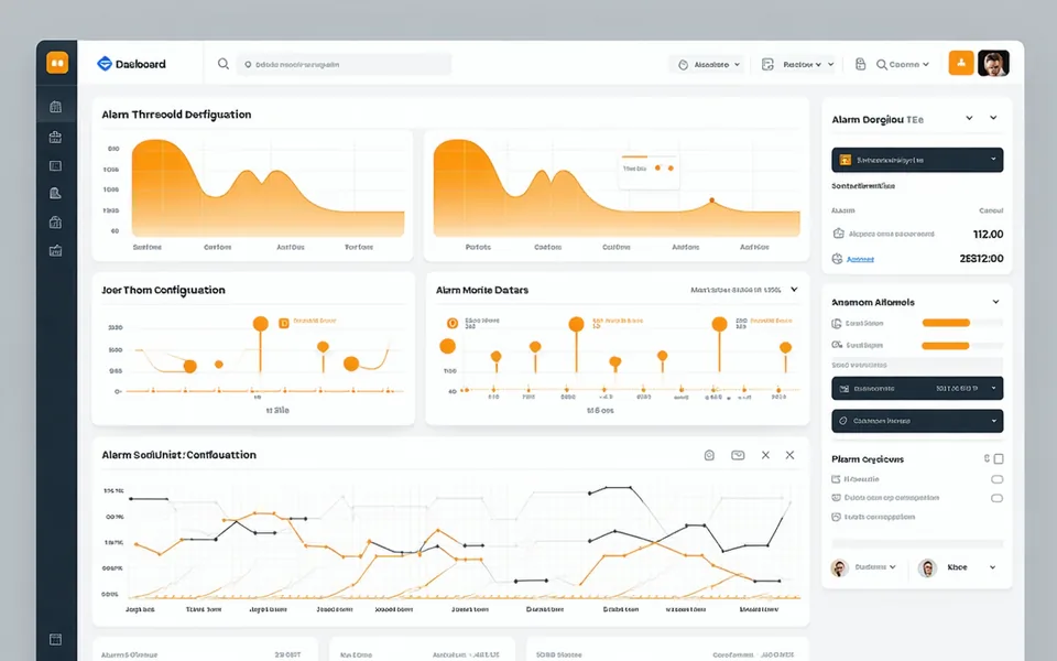 Industrial dashboard showing alert configuration panel with threshold settings against predicted outcomes